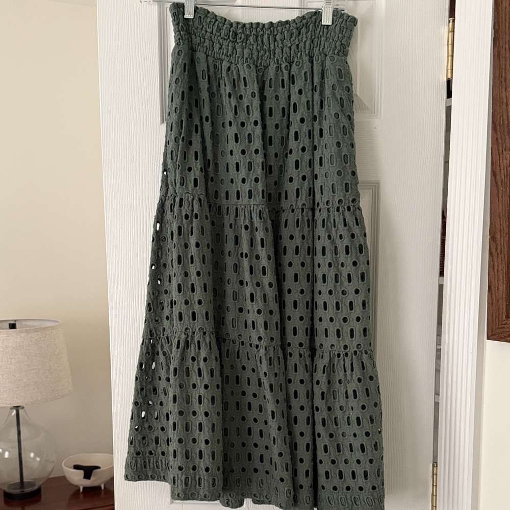Anthropologie Green Eyelet Skirt